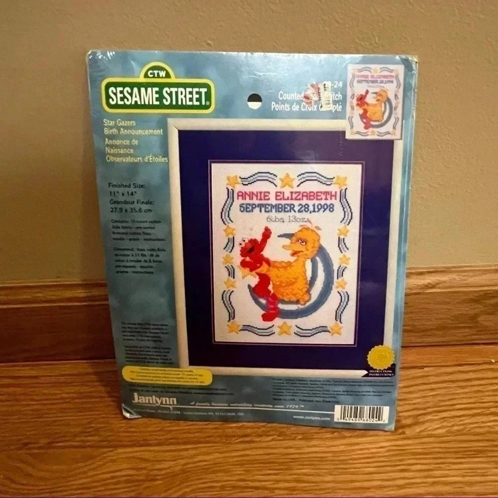 Janlynn Sesame Street Counted Cross Stitch Birth Announcement NEW Big Bird Elmo